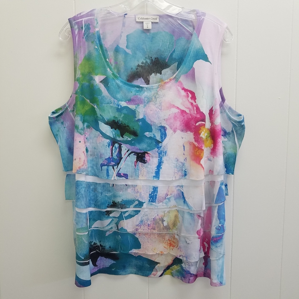 Coldwater Creek Ruffle Sublimated Tank Top